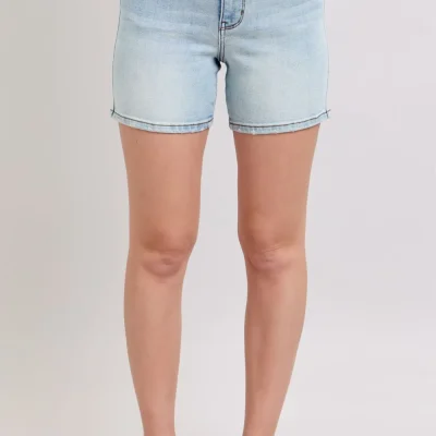 Full Size 2 Button Denim Shorts With Pockets Plus Size - Light