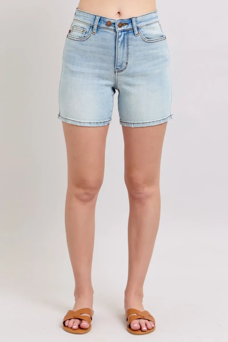 Full Size 2 Button Denim Shorts With Pockets Plus Size - Light