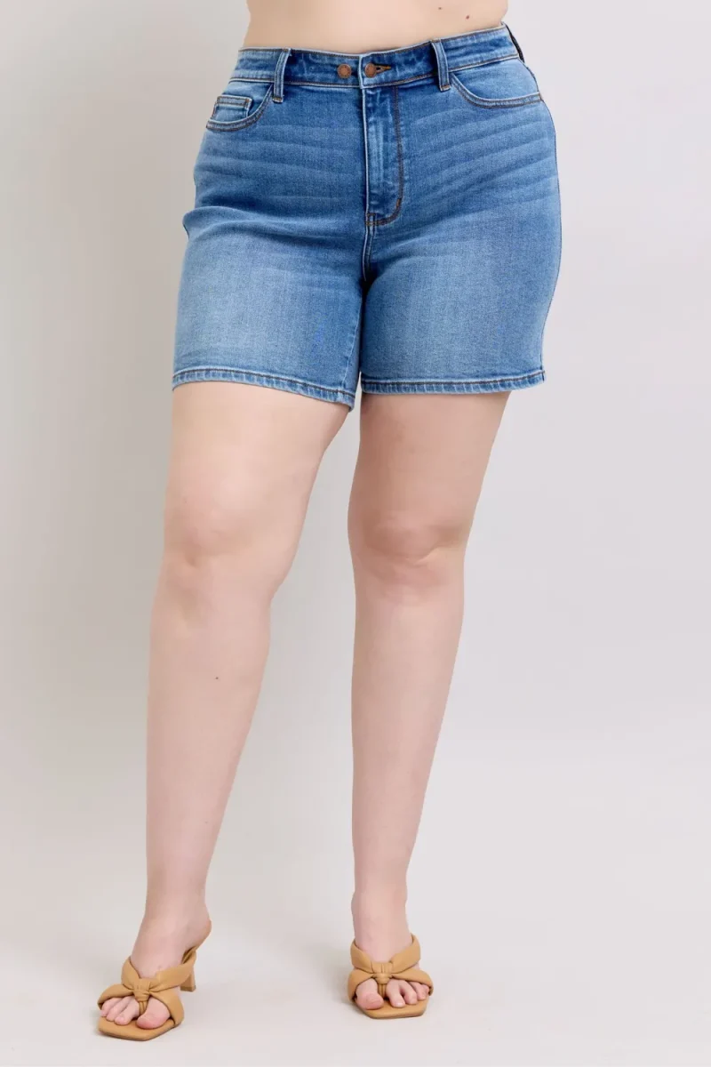 Full Size 2 Button Denim Shorts With Pockets Plus Size - Medium