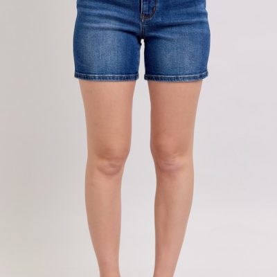 Full Size 2 Button Mid Length Dad Denim Shorts Plus Size