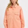 Full Size Button Down Long Sleeve Denim Shacket With Chest Pockets Plus Size - Watermelon Pink