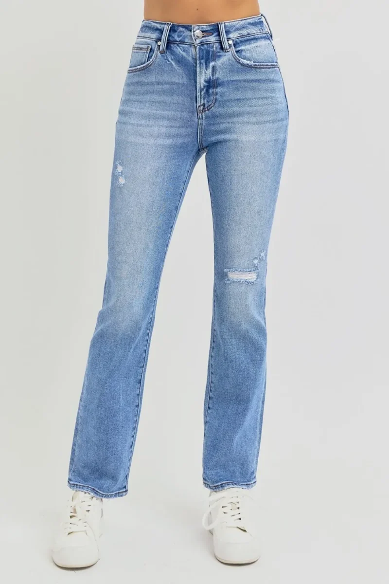 Full Size Distressed High-Rise Ankle Straight Jeans - Medium