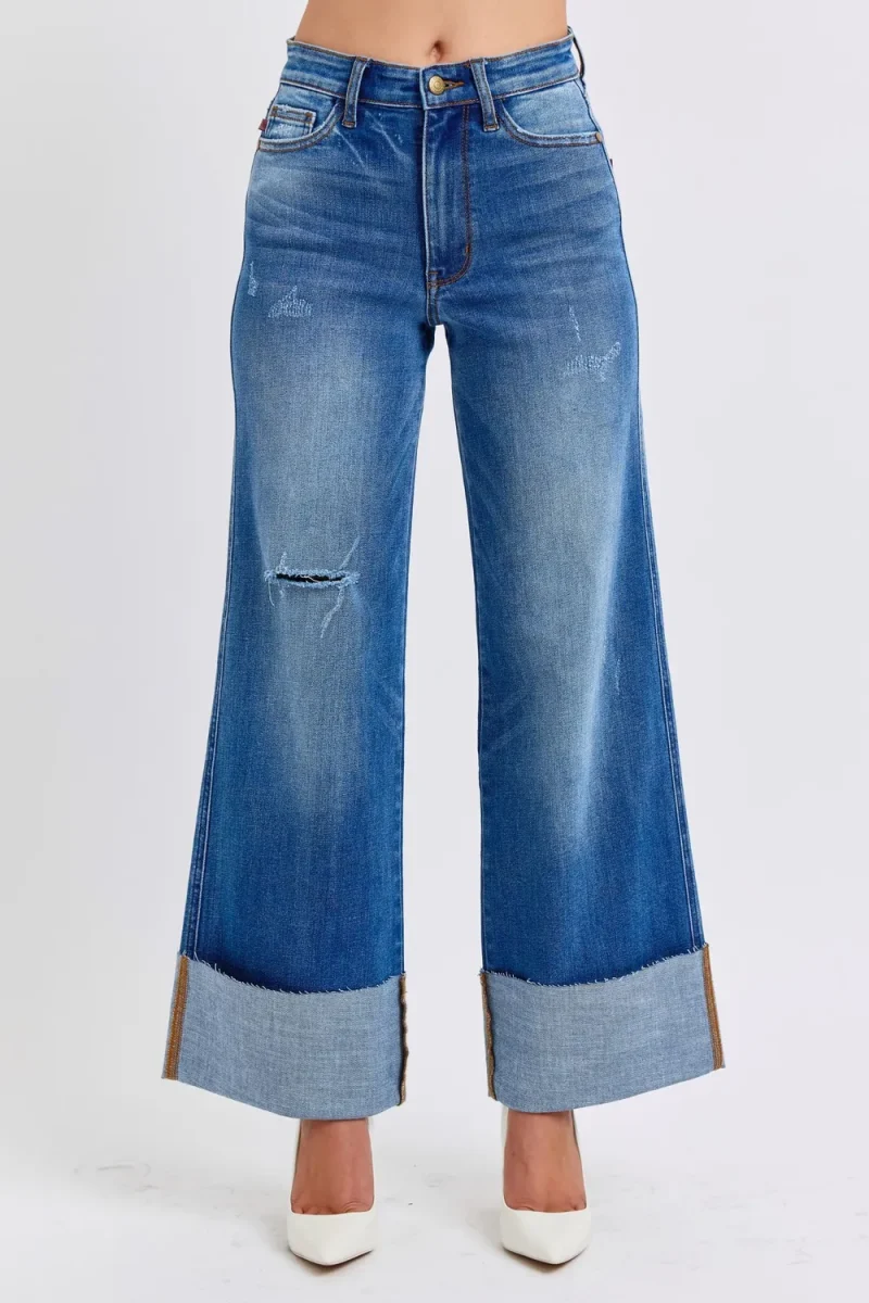 Full Size Distressed High Waist Wide Leg Jeans - Medium