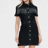 Full Size Embellished Button Down Short Sleeve Denim Dress - Black