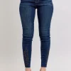 Full Size Embroidered High Rise Skinny Jeans Plus Size - Dark