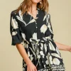 Full Size Floral Print Notched Tie Waist Mini Dress Plus Size - Black