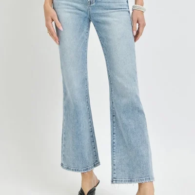 Full Size High Rise Ankle Flare Jeans - Light