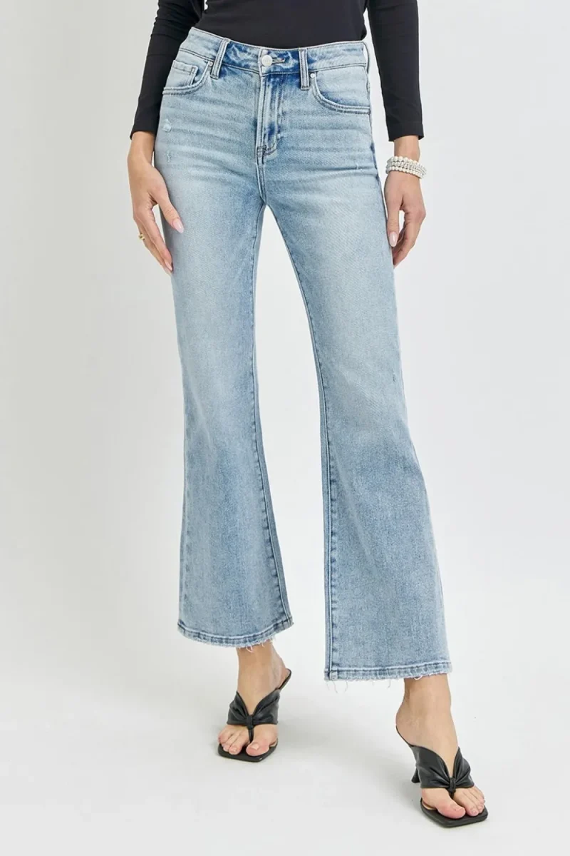 Full Size High Rise Ankle Flare Jeans - Light