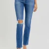 Full Size High Rise Ankle Skinny Knee Distressed Jeans - Dark