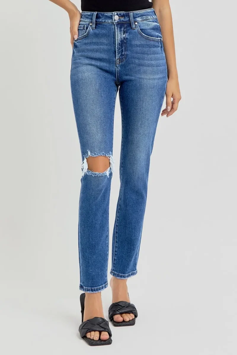 Full Size High Rise Ankle Skinny Knee Distressed Jeans - Dark