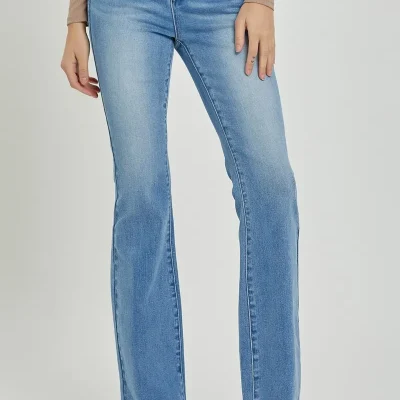 Full Size High Rise Button Fly Bootcut Jeans - Light