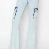 Full Size High Rise Cargo Flare Jeans - Acid Light