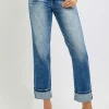Full Size High Rise Crop Straight Roll Up Jeans - Medium