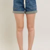 Full Size High Rise Cuff Denim Shorts Plus Size - Dark