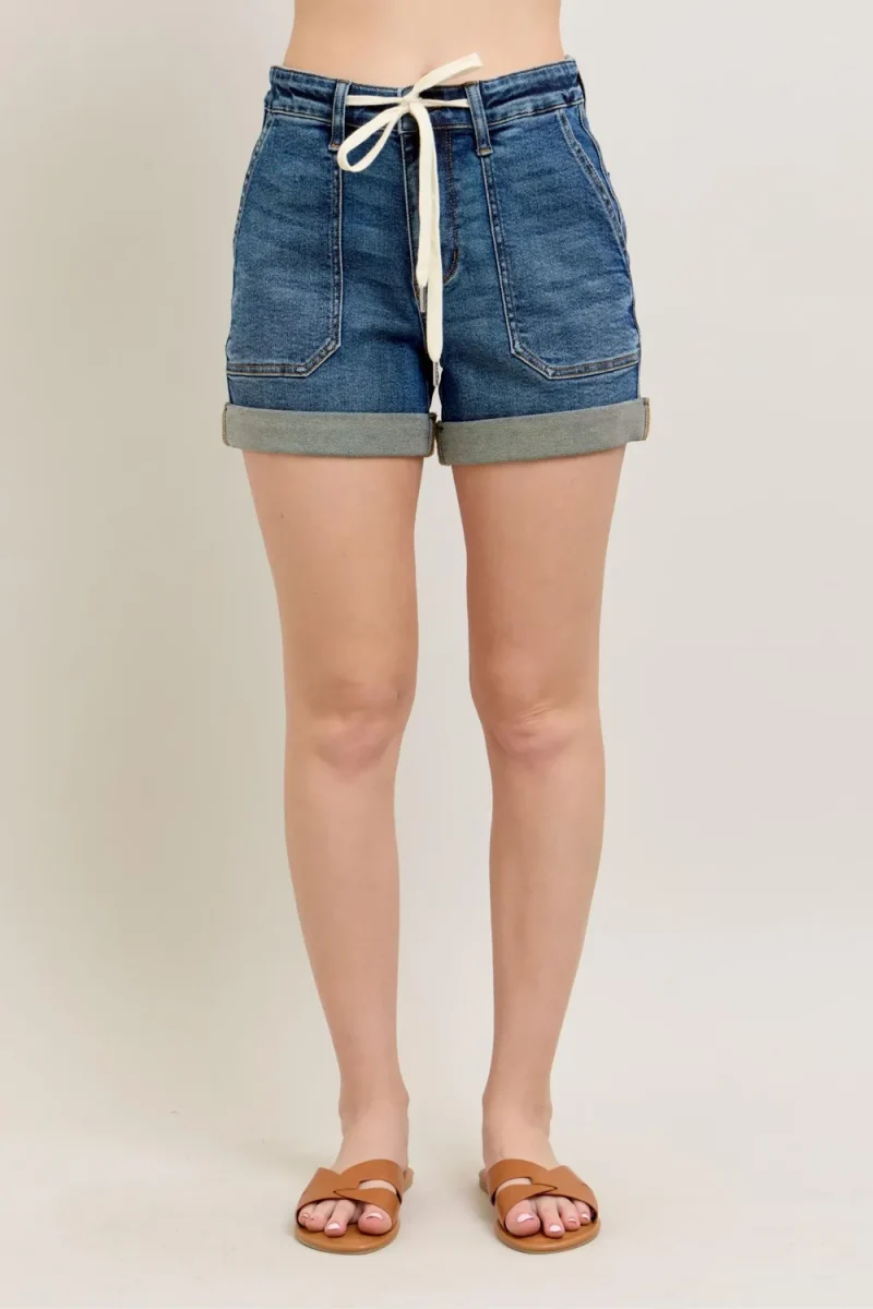 Full Size High Rise Cuff Denim Shorts Plus Size - Dark
