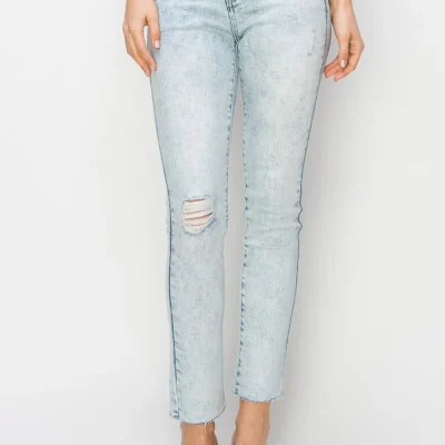 Full Size High Rise Distressed Skinny Jeans - Light
