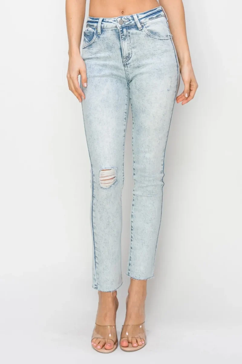 Full Size High Rise Distressed Skinny Jeans - Light
