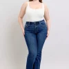 Full Size High Rise Flare Jeans With Pockets Plus Size - Dark