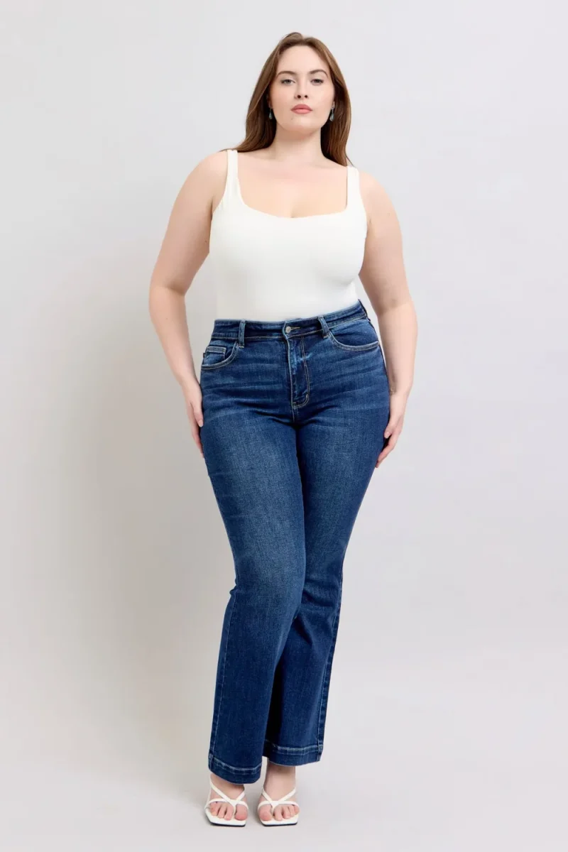 Full Size High Rise Flare Jeans With Pockets Plus Size - Dark
