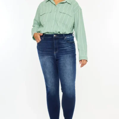 Full Size High Rise Frayed Ankle Skinny Jeans - Dark