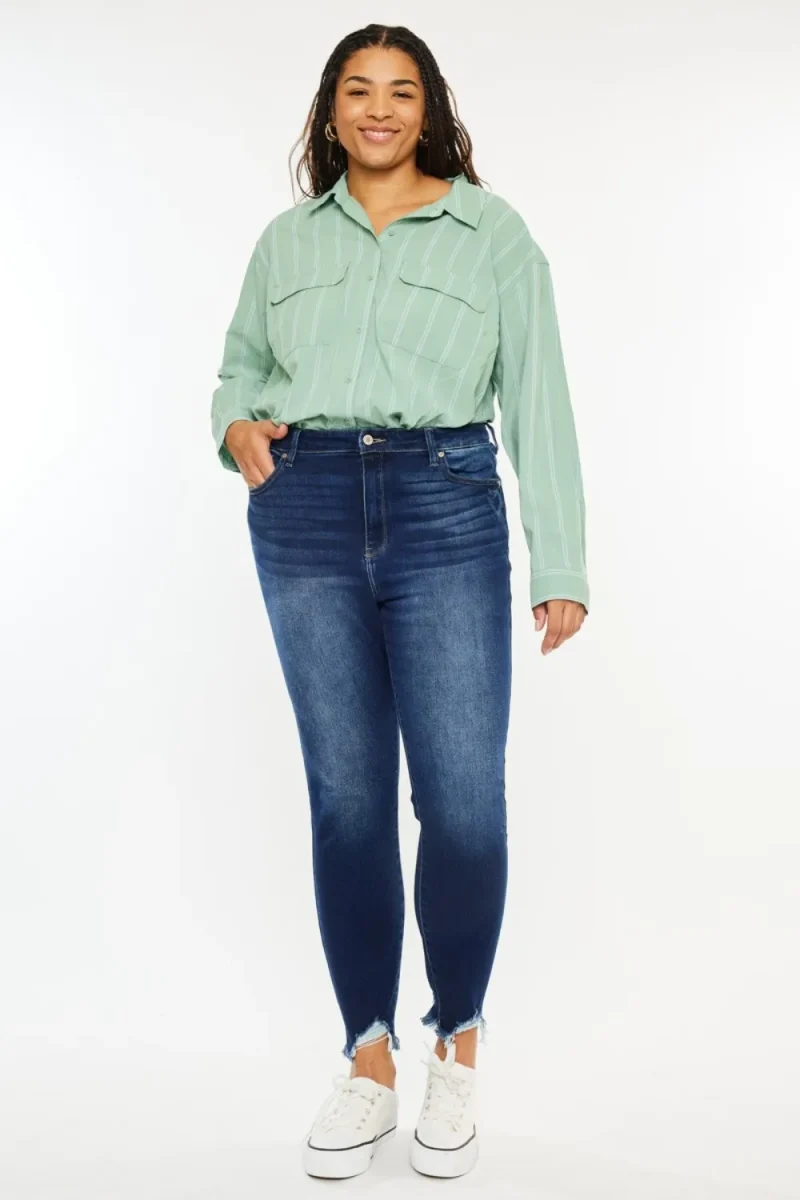 Full Size High Rise Frayed Ankle Skinny Jeans - Dark