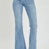 Full Size High Rise Frayed Hem Flare Jeans - Light