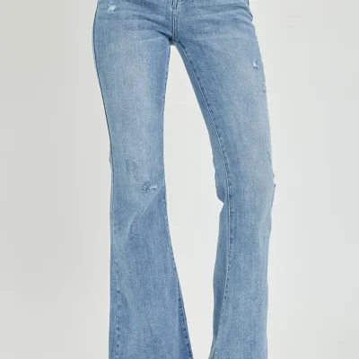 Full Size High Rise Frayed Hem Flare Jeans - Light