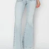 Full Size High Rise Front Patch Pocket Flare Jeans - Acid Light