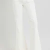 Full Size High Rise Front Patch Pocket Flare Jeans - Cream