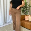 Full Size High Rise Garment Dye Wide Leg Jeans - Coffee