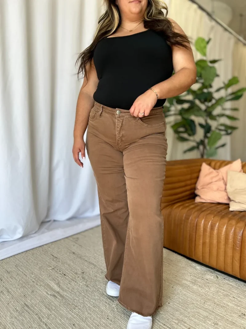 Full Size High Rise Garment Dye Wide Leg Jeans - Coffee