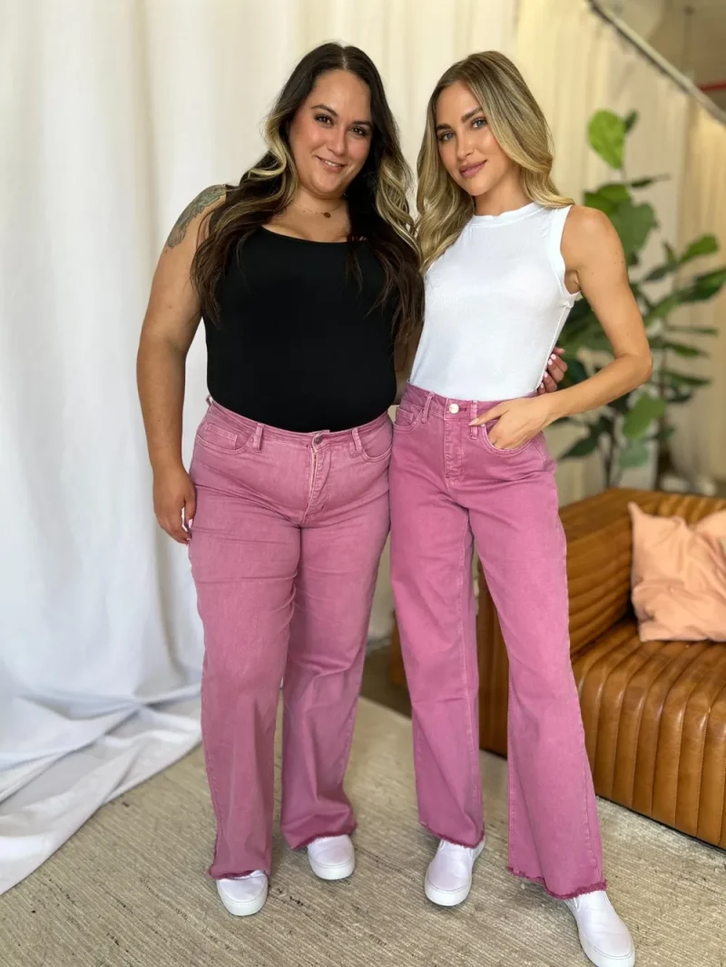 Full Size High Rise Garment Dye Wide Leg Jeans - French Rose