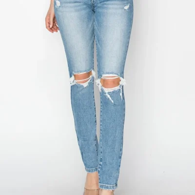 Full Size High Rise Knee Distressed Skinny Jeans - Light
