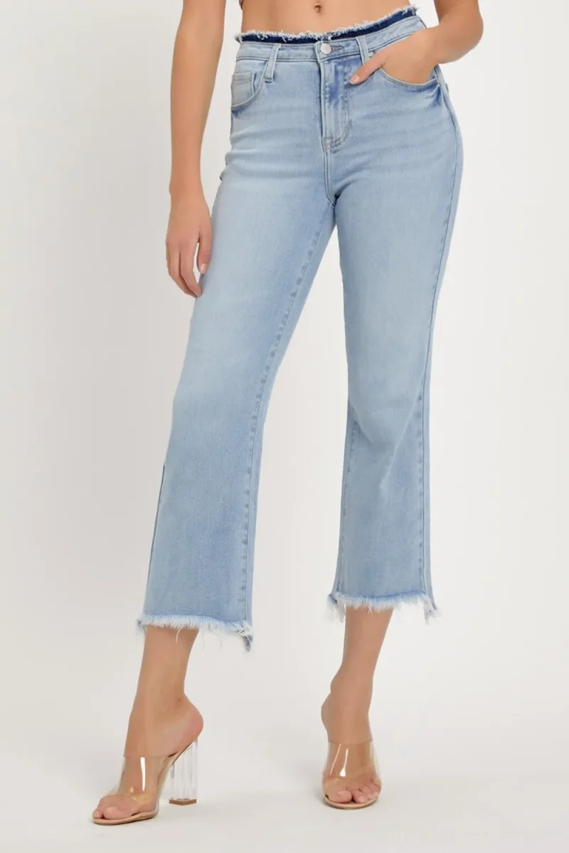 Full Size High Rise Raw Edge Crop Jeans - Light