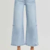 Full Size High Rise Seamed Detail Wide Leg Crop Jeans - Light