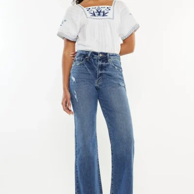 Full Size High Rise Slim Wide Leg Jeans - Medium