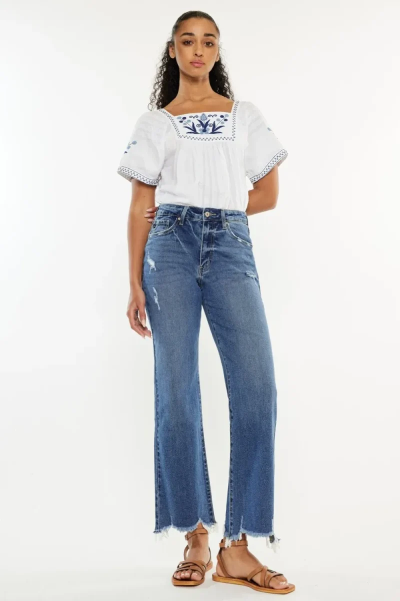 Full Size High Rise Slim Wide Leg Jeans - Medium