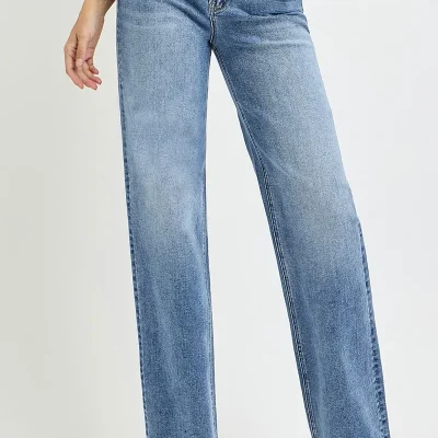 Full Size High Rise Straight Leg Jeans With Pockets - Medium