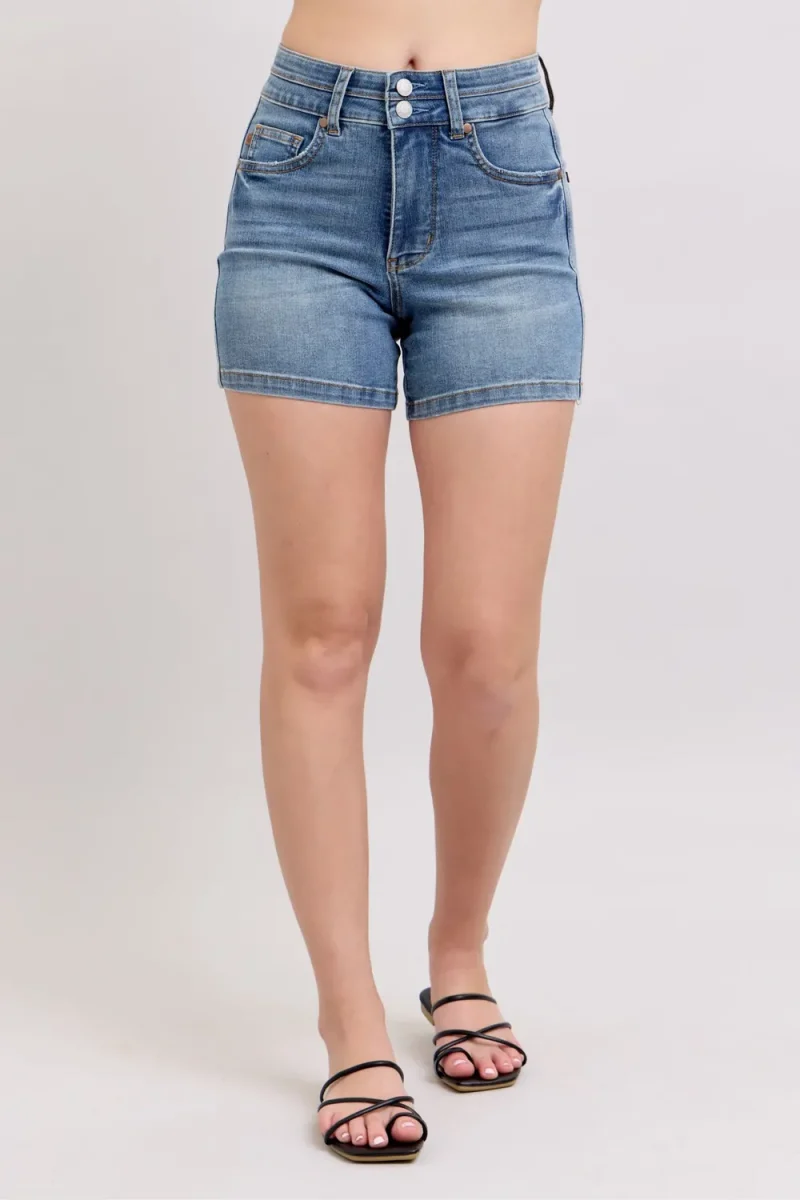 Full Size High Rise Tummy Control Denim Shorts Plus Size - Medium