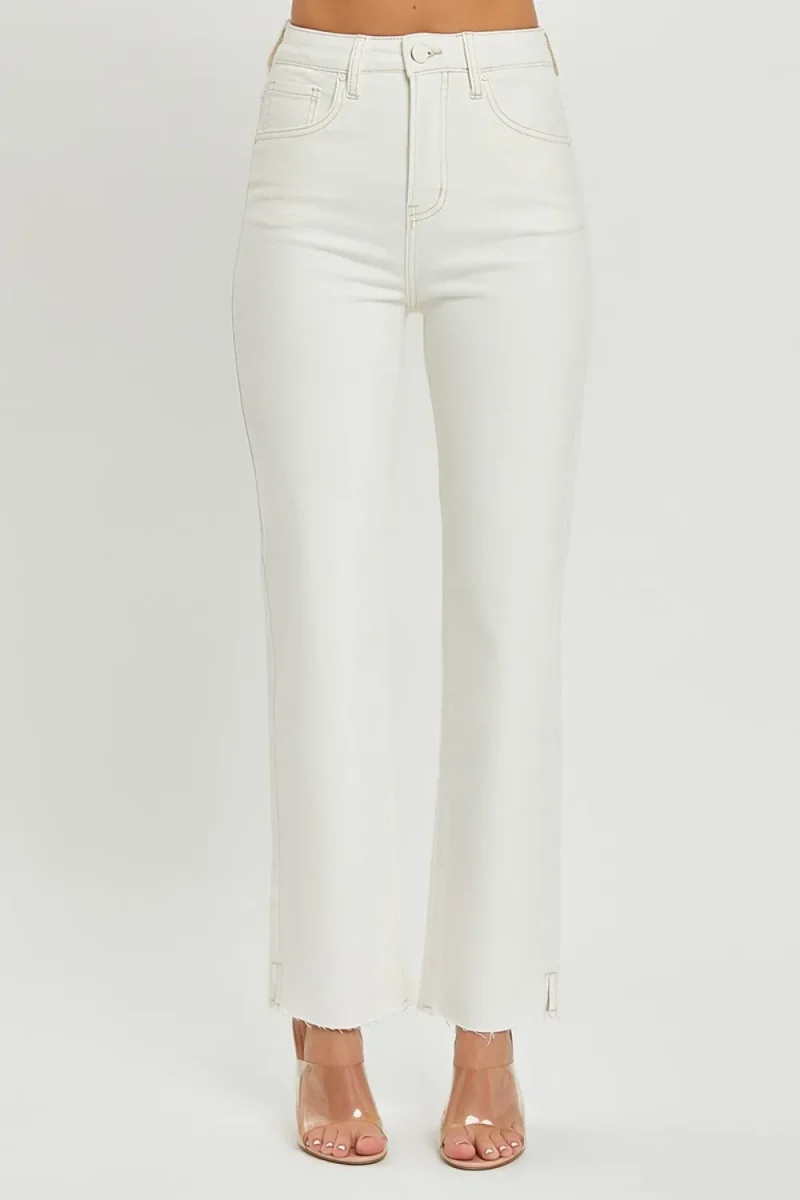 Full Size High Rise Tummy Control Straight Jeans - Cream
