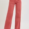 Full Size High Rise Tummy Control Wide Leg Jeans - Brick