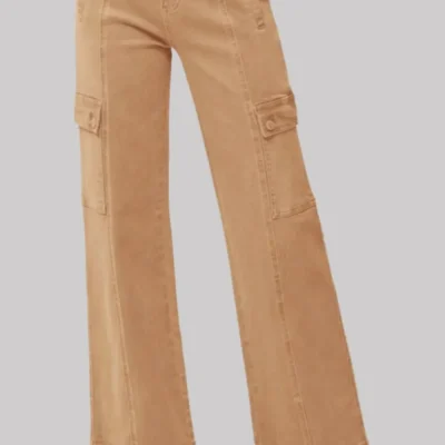 Full Size High Rise Wide Leg Cargo Jeans - Cocoa