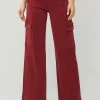 Full Size High Rise Wide Leg Cargo Jeans - Wine