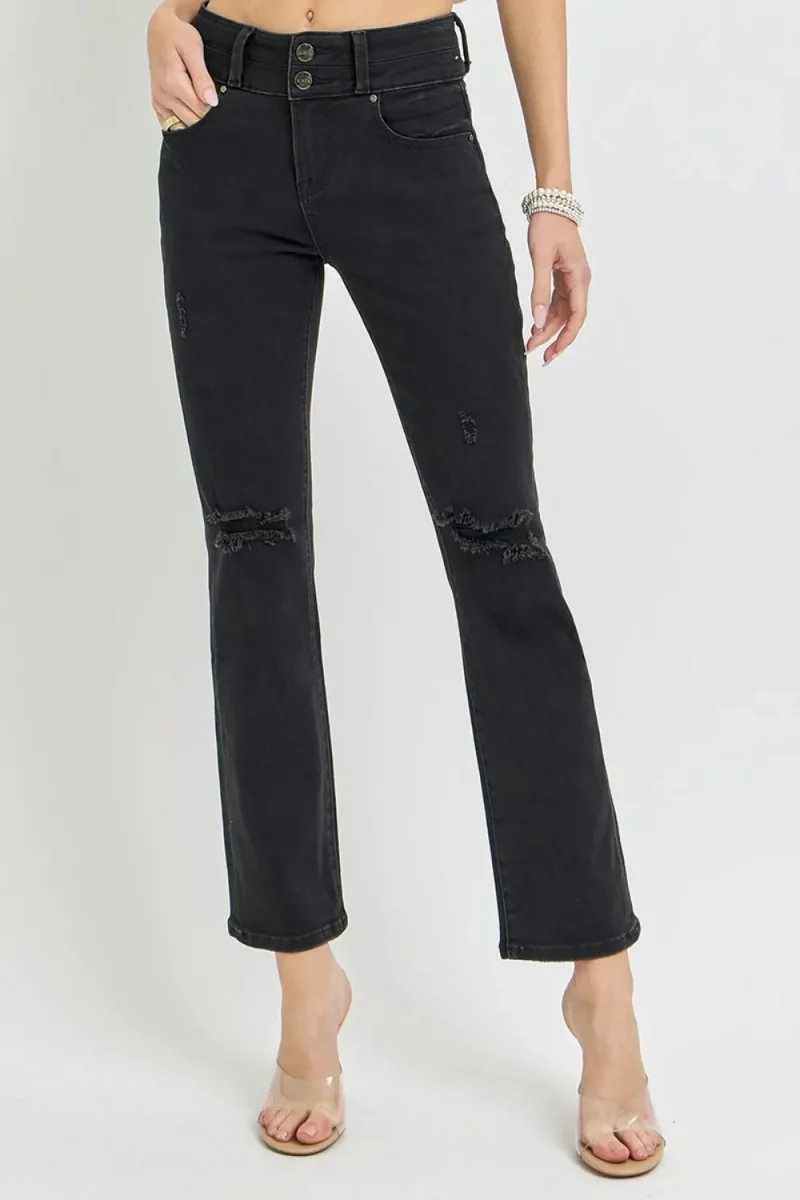 Full Size High Rise Wide Waistband Ankle Bootcut Jeans - Black