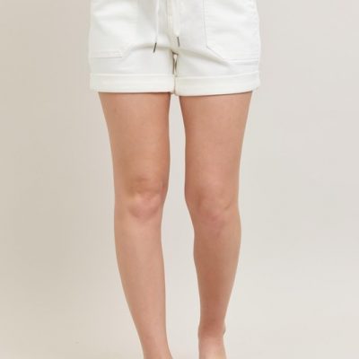 Full Size High Waist Cuff Denim Shorts Plus Size - White