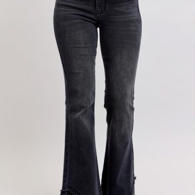 Full Size High Waist Flare W/ Mock Fray Tulip Hem Plus Size