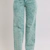 Full Size High Waist Garment Dyed Raw Hem Dad Jean Plus Size - Sea Green