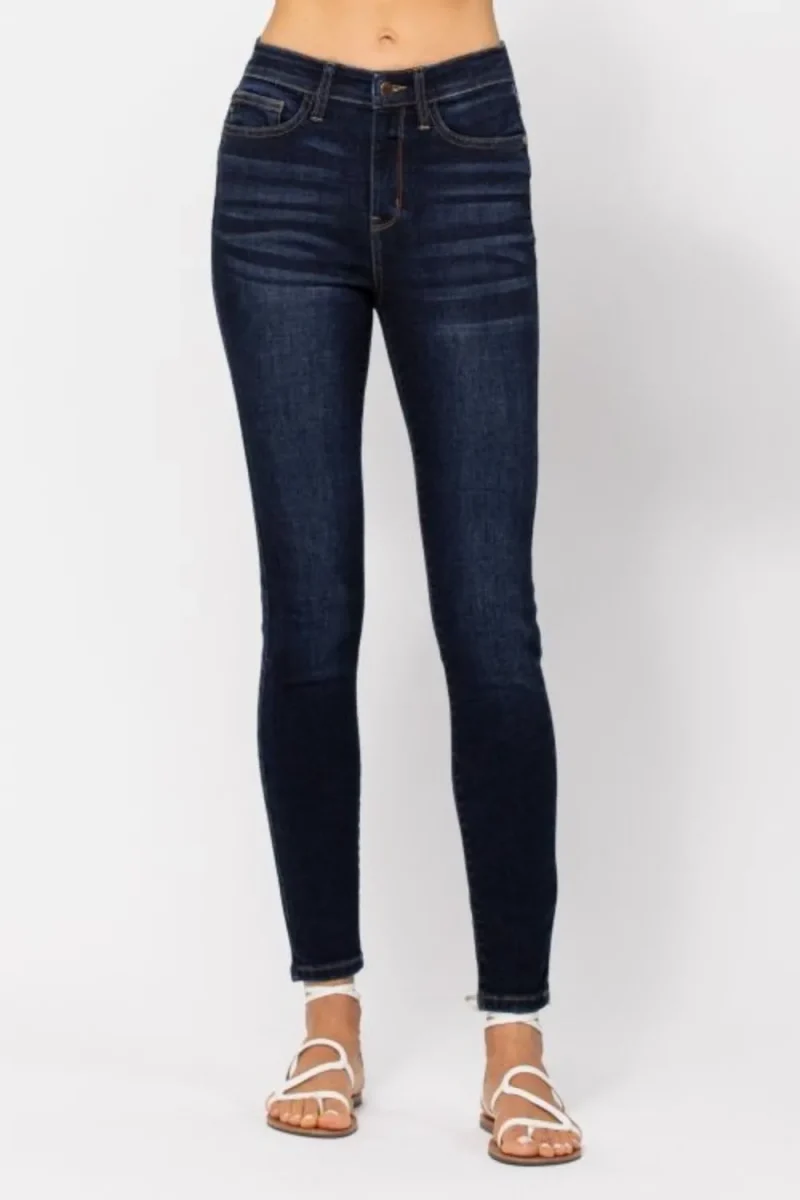 Full Size High Waist Handsand Skinny Jeans - Dark