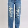 Full Size High Waist Heavy Destroy Straight Jeans Plus Size