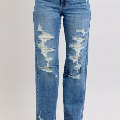 Full Size High Waist Heavy Destroy Straight Jeans Plus Size